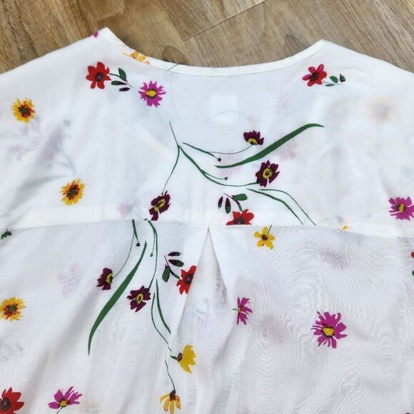 💜Gap Cream Floral Print Rayon Long Sleeve Top Medium - Picture 4 of 12